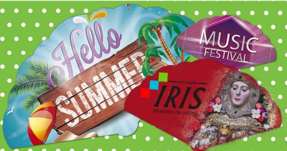 Cartel colorido con las palabras Hello Summer y Music Festival