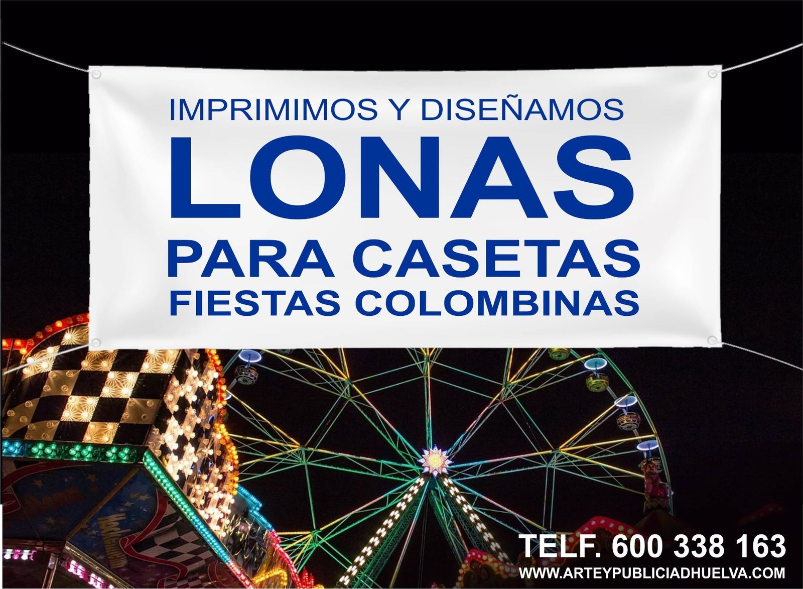 Lona impresa anunciando lonas para casetas