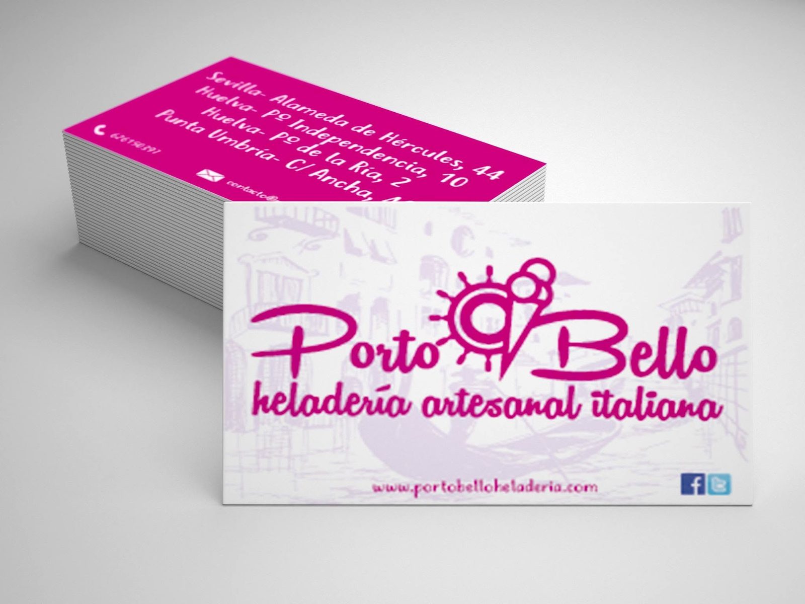 Tarjetas de visita rosas con el logotipo de una heladería