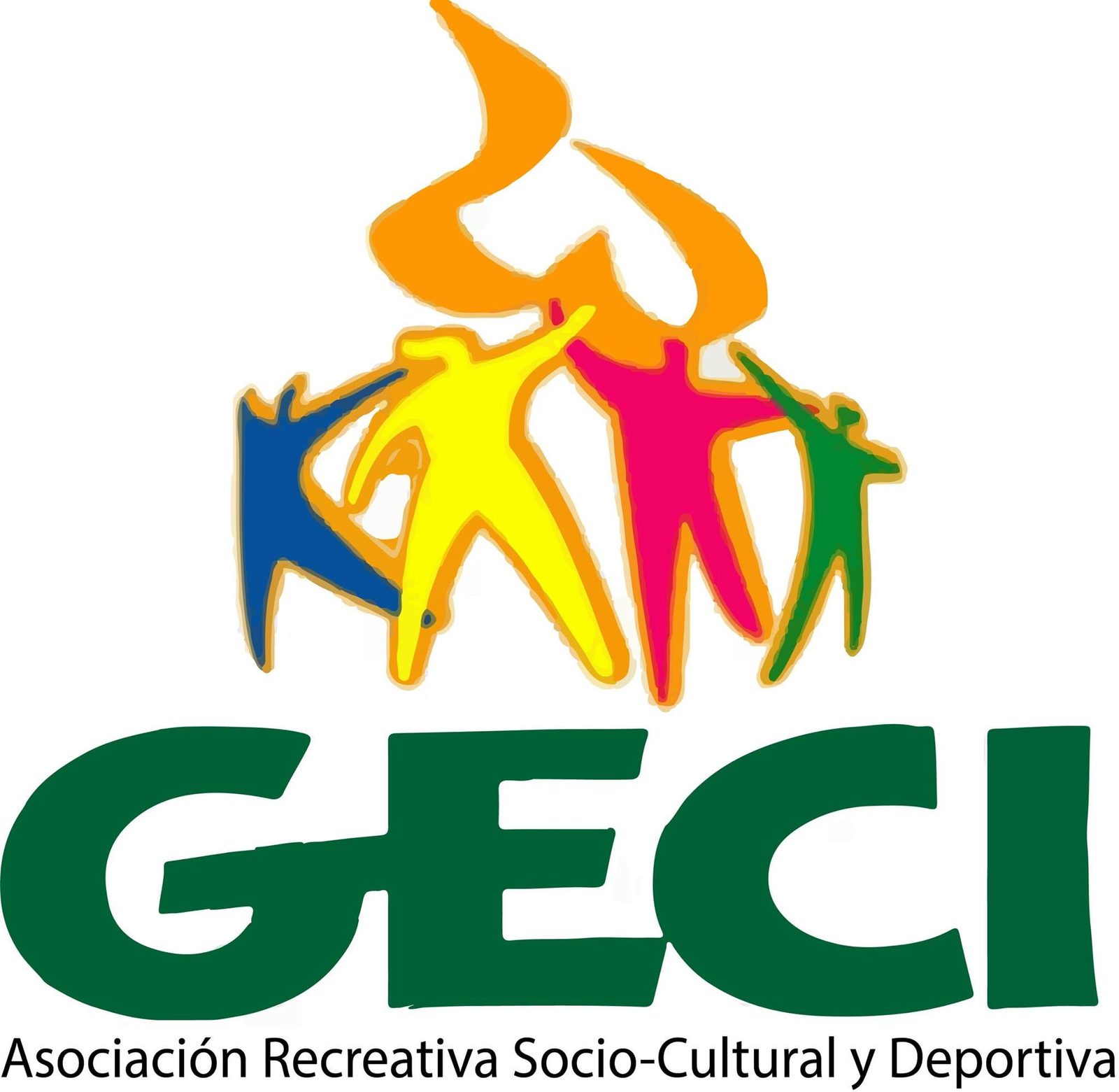 Logotipo con figuras de colores y letras verdes