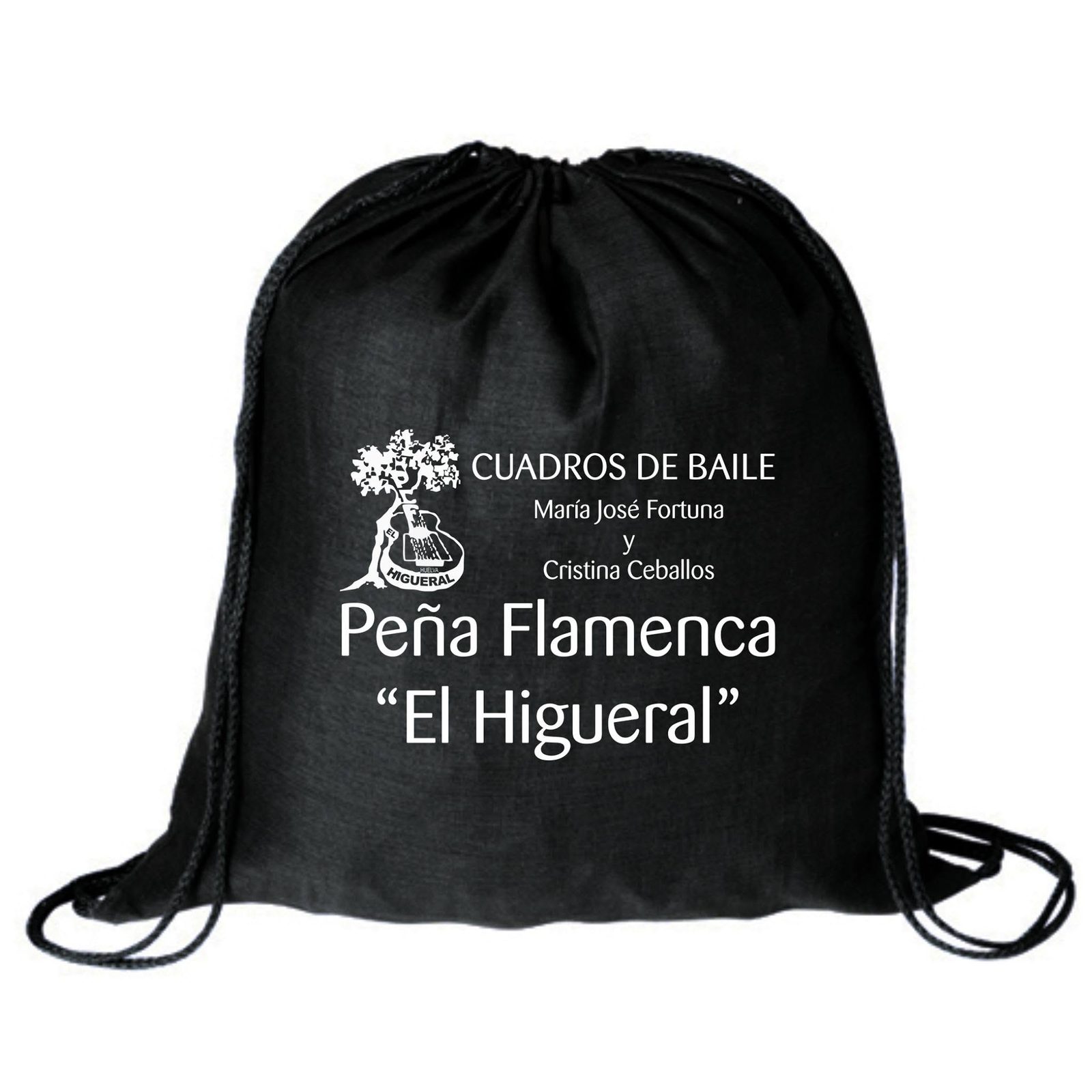 Mochila negra con nombre impreso en blanco